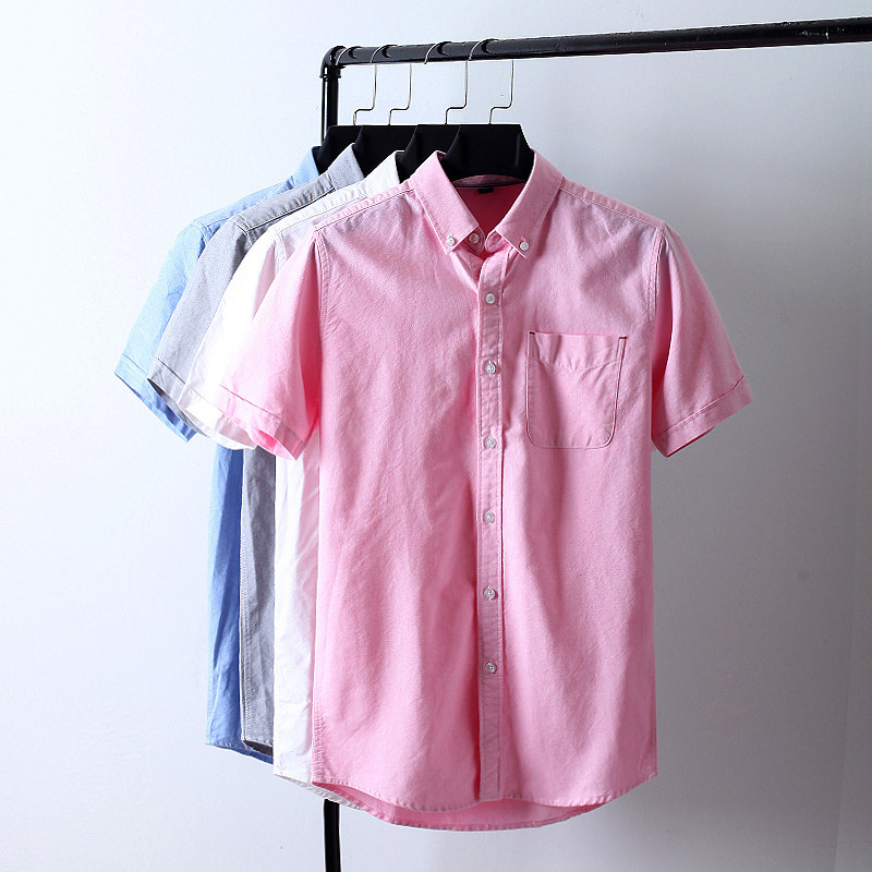 Foreign trade tail single clearance men's Oxford spinning shirt short-sleeved pure cotton original single cut label men's Japanese tide brand wild shirt