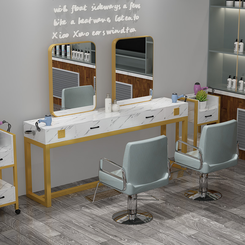 Beauty Hair Shop Mirror Desk Dressing Shop Mirror Integrated Double Face Hair Salon Special With Lamp Mesh Red Cut Hair Beauty Makeup Table