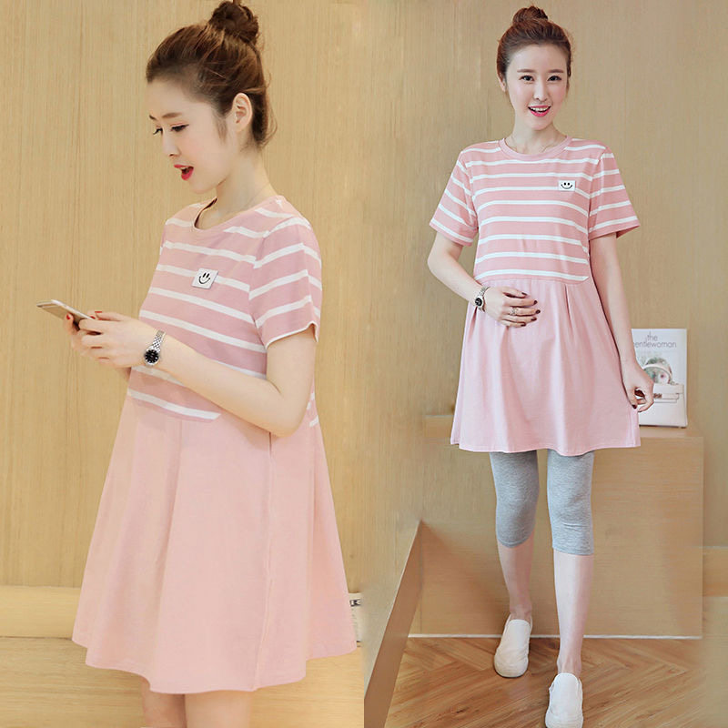 Maternity Summer Dress Fashion Set Summer Skirt Pregnancy T-Shirt Top Trendy Mom Two-Piece Set
