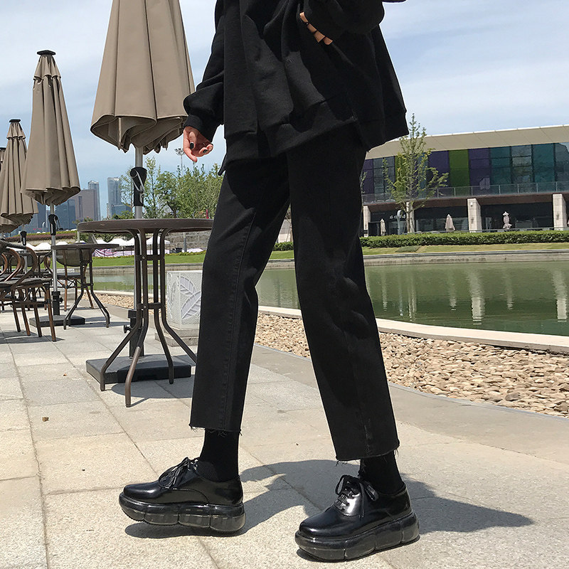 Straight Drum Black Jeans Woman 2022 New summer thin section High waist display slim small sub 80% SMOKE PIPE PANTS