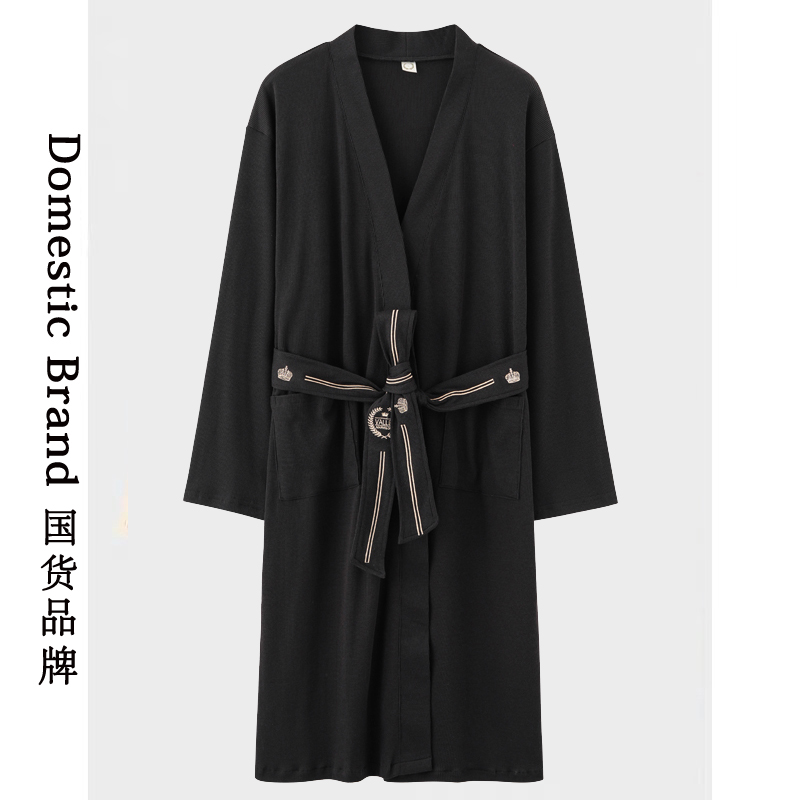 Lady pure cotton robe simple leisure fat mm winter plus code menu thin black hotel bathrobe pajamas