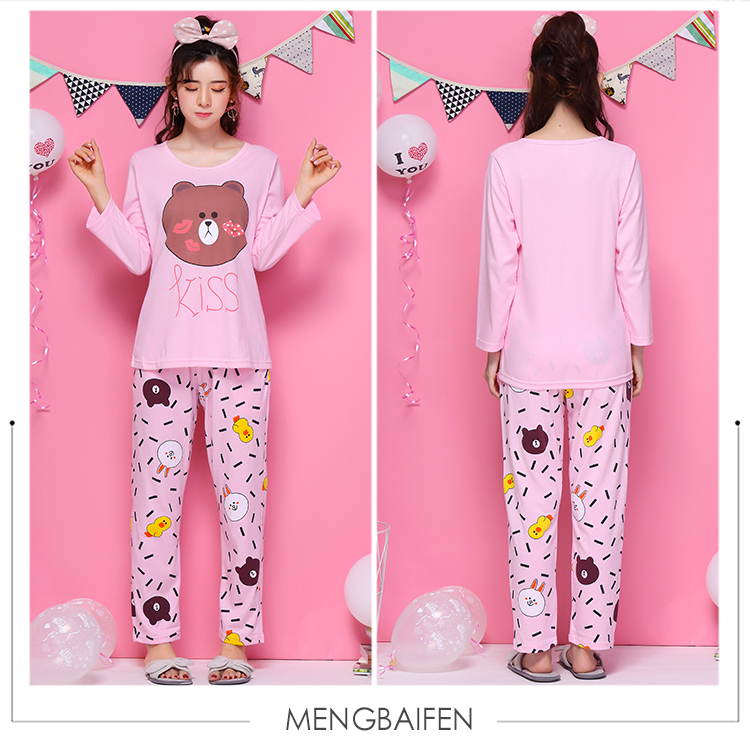 Nhật bản đơn giản dịch vụ nhà nữ mùa xuân và mùa thu dài tay cotton lỏng đồ ngủ XL có thể được đeo bên ngoài chất béo MM mỏng phù hợp với