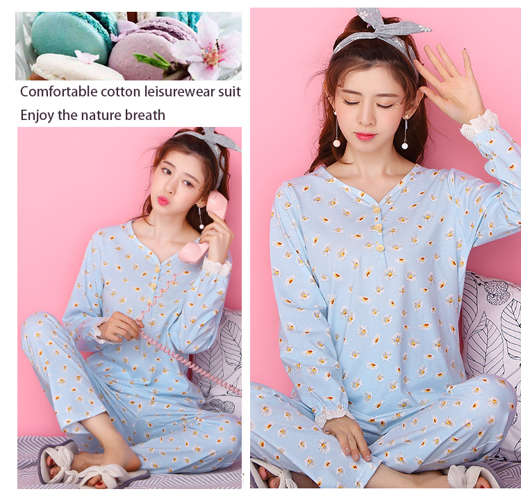 Phụ nữ lỏng lẻo đồ ngủ cotton dài tay quần casual mô hình chất béo MM cotton mùa xuân và mùa thu dịch vụ nhà XXXL phù hợp với