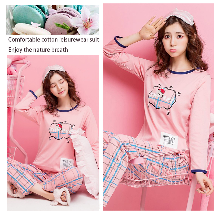 Đặc biệt hàng ngày Bộ đồ ngủ dài tay cotton nữ mùa thu và mùa đông cotton Hàn Quốc học sinh trung học tươi mát phục vụ nhà quần áo nữ