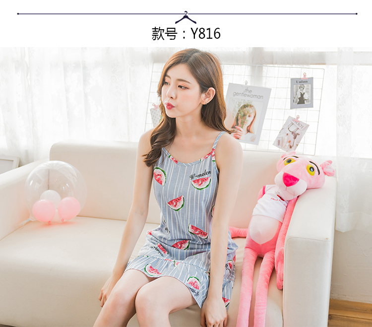 Mùa hè nightdress sling bông dễ thương gấu nhỏ nữ tươi Hàn Quốc phiên bản của cô gái XL đồ ngủ dark home dịch vụ