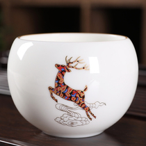 Dianlong mutton fat jade white porcelain tea master cup kung fu big tea cup tea set accessories ceramic arhat single cup customization