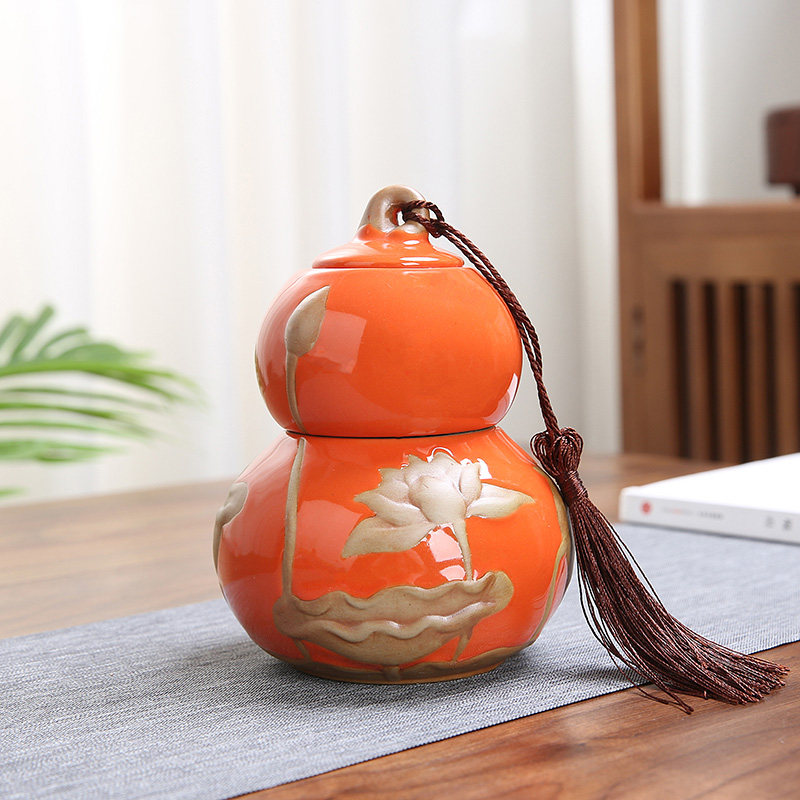 Dian Long Ge Kiln Ceramic double gourd dried fruit sealed storage tank Pu'er red green tea leaf packaging custom logo