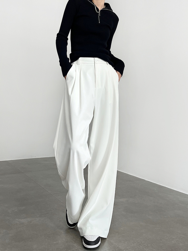 White Wide-Leg Pants for Women, Spring and Autumn 2024 New Style, High-Waisted, Drapey, High-End Feel, Casual, Non-See-Through, Straight-Leg, Slim-Fit Suit Pants White Wide-Leg Pants for Women, Spring and Autumn 2024 New Style, High-Waisted, Drapey, High-End Feel, Casual, Non-See-Through, Straight-Leg, Slim-Fit Suit Pants