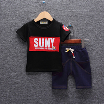 1-2 years old black half pants boys good fabric childrens clothing two-piece set top shorts personality summer suit