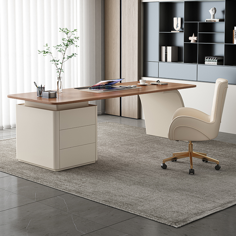Retro Cream-Style Corner Desk, Light Luxury Modern Minimalist Study Computer Desk, High-End Aesthetic Medical Consultation Office Desk
