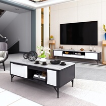 Nordic solid wood multi-layer light luxury Rock board tea table TV cabinet combination simple modern small apartment living room tea table floor cabinet