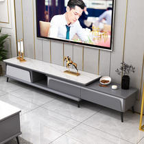 Light luxury Rock board solid wood living room TV cabinet coffee table combination paint Nordic simple small apartment retractable floor cabinet