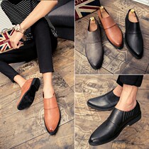 Korean version of foot casual shoes men British retro trend hairdresser pointed small leather shoes increased carved mens wedding shoes