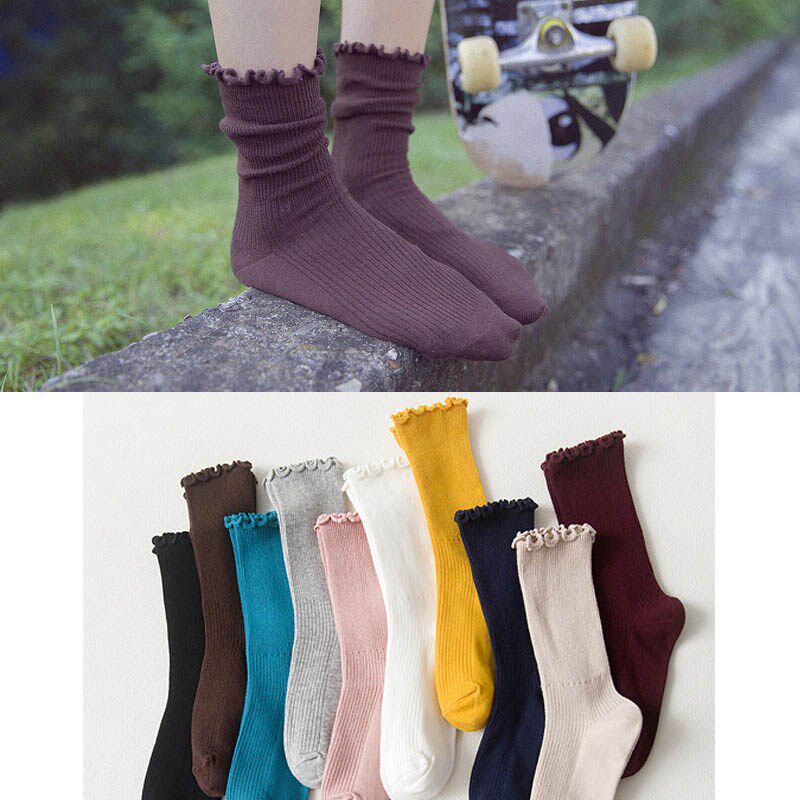 Bubble socks Korean autumn and winter socks Korean socks in mid-tube candy lace socks pure cotton pure cylinder