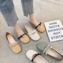 Single shoes female 2021 spring flat fairy wind soft bottom Bean shoes students shallow soft leather summer wild shoes