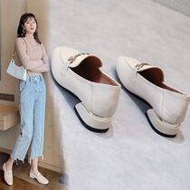 Single shoes womens summer coarse with 2021 New Wild Bean shoes spring high heel womens shoes a pedal small leather shoes autumn