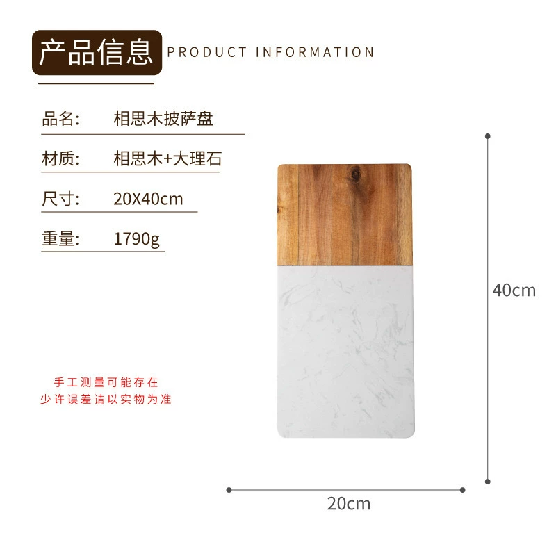 Headband, square handle from natural wood, marble cutting board