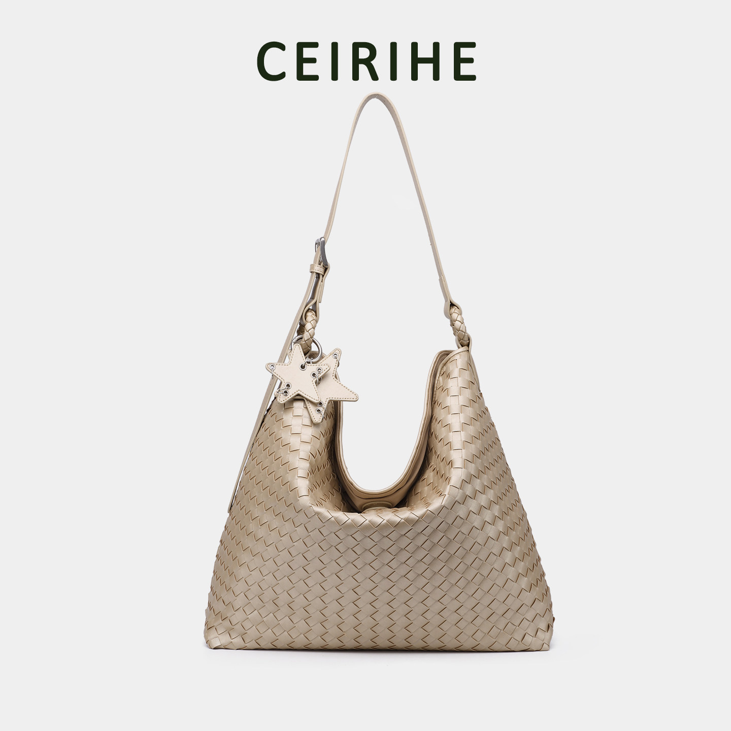CEIRIHE Original Design Spring/Summer Woven Tote Bag for Women, Large Capacity Champagne Hobo Bag, Commuter Shoulder Bag - Thumbnail 2