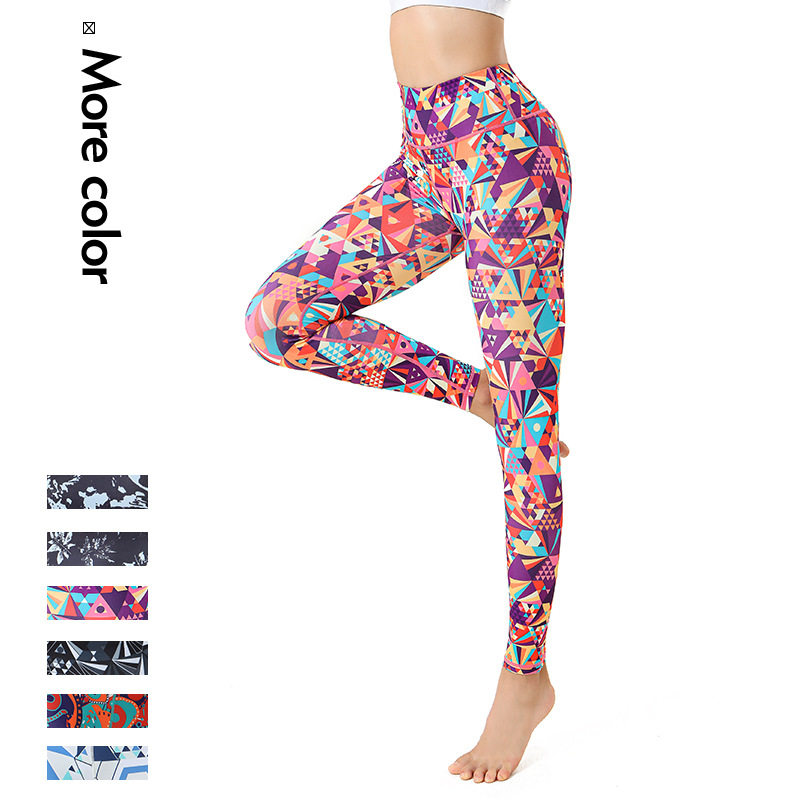 Flower Color New Yoga Pants Woman Tight Height Waist Lifting Hip Color Running Sports Fitness Pants Speed Dry Printed Yoga Clothes-Taobao