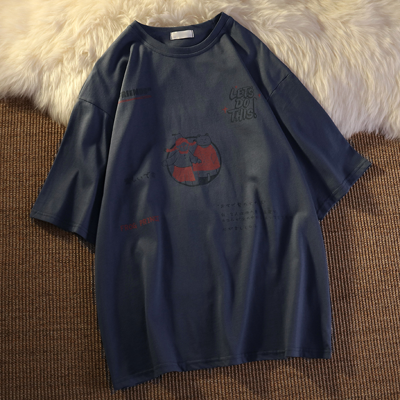 Blue & L (118-140 Kg)foreign trade major suit Clearance Label cutting Tail goods vintage Short sleeve T-shirt female summer Sense of design Minority solar system Retro jacket