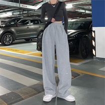 2021 early spring new womens pants large size casual Net red pants womens ins Super fire gray sports pants straight type