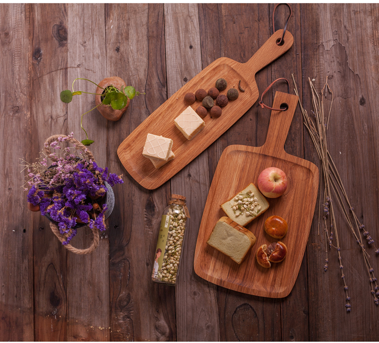 Nhật bản khay gỗ rắn gỗ rắn tấm hình chữ nhật khay trái cây thớt board breadboard tấm bánh pizza bánh phương tây tấm nĩa gỗ
