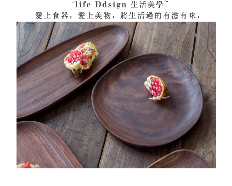 Đen walnut khay không thường xuyên đá sỏi món ăn hình bầu dục tấm gỗ đĩa trái cây chiếc đĩa trà khay khay snack khay trà đũa gỗ
