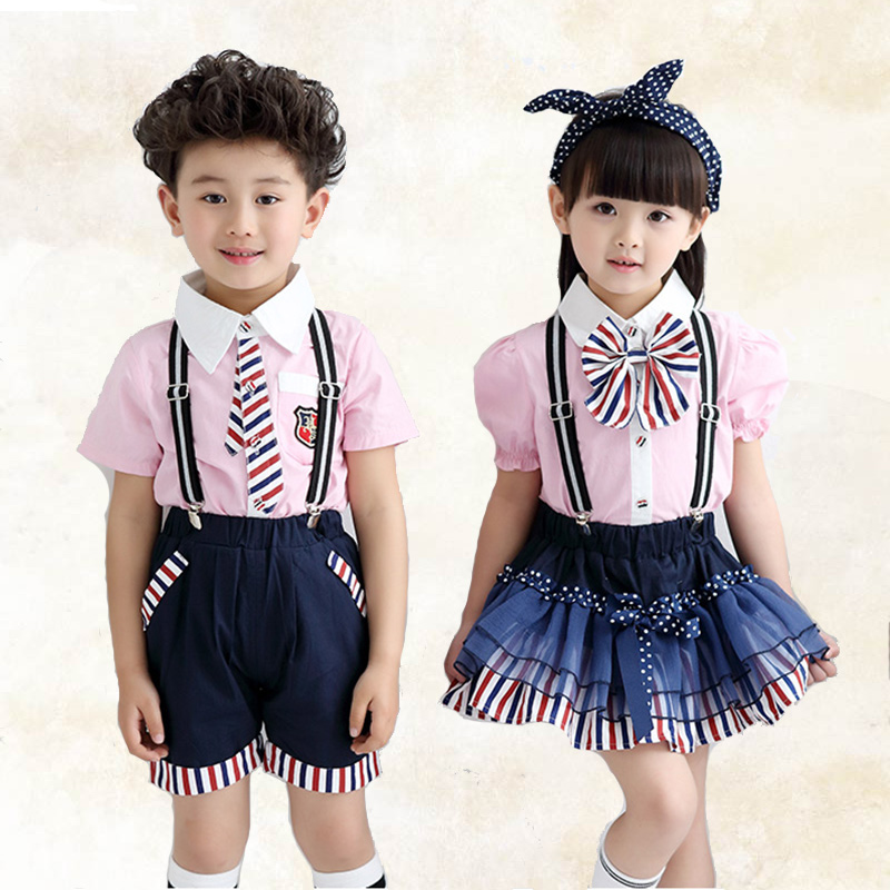 Trẻ em đồng phục học sinh tùy chỉnh 2016 mùa hè mới trường tiểu học quần áo lớp quần áo trẻ em hiệu suất mẫu giáo quần áo phù hợp với áo trẻ em
