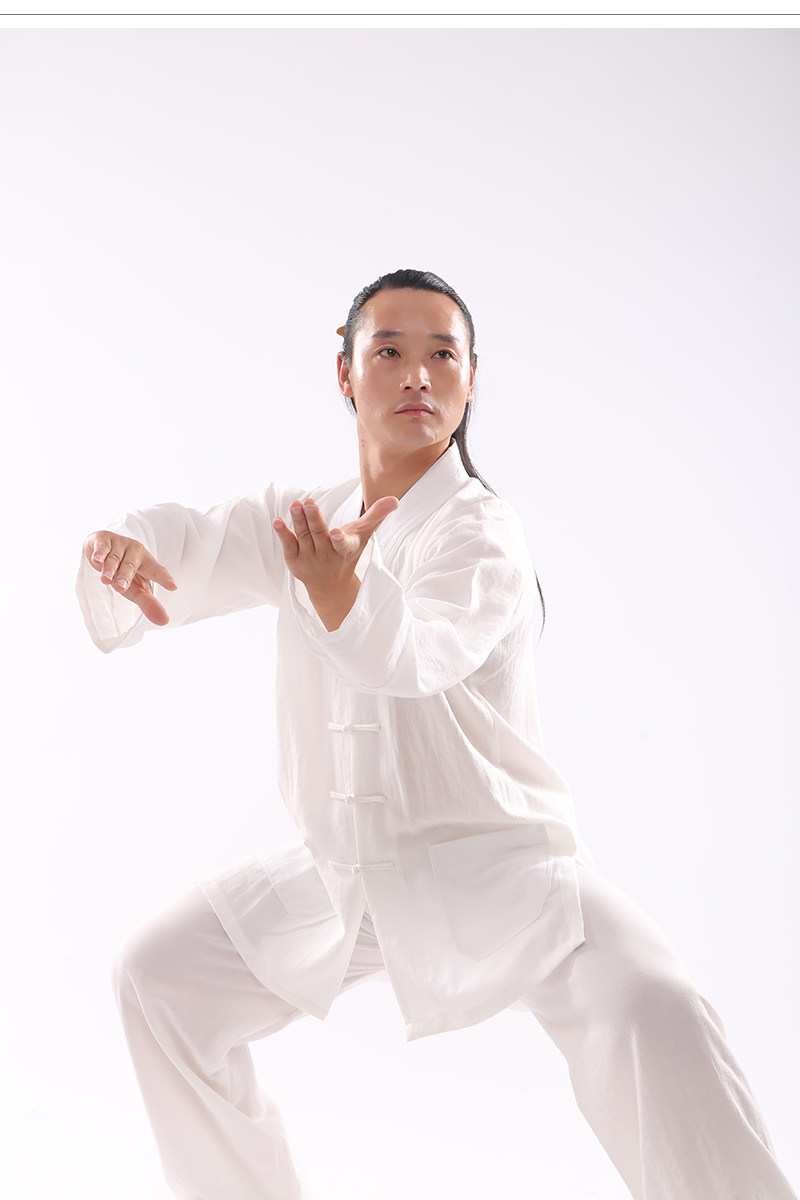 форма для Тай-Чи 三宝领武当道服蚕丝麻道士服装中国风男女士道袍道衣太极服春夏秋