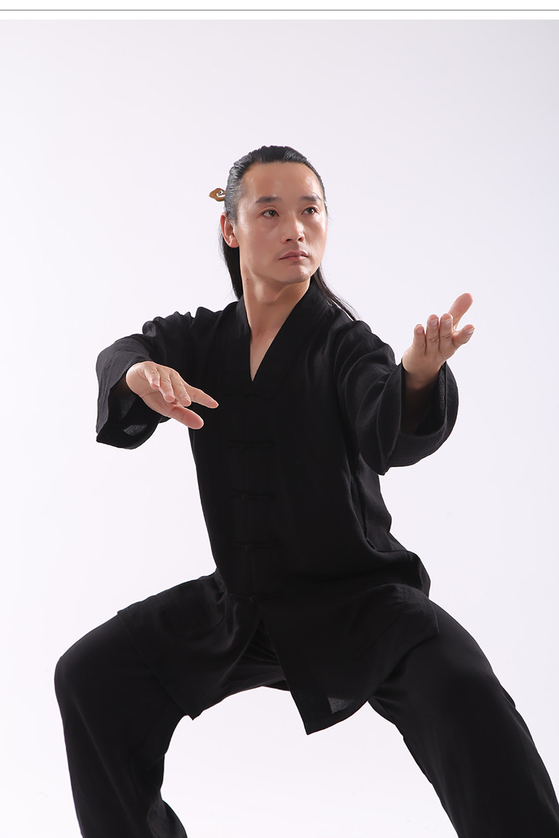 форма для Тай-Чи 三宝领武当道服蚕丝麻道士服装中国风男女士道袍道衣太极服春夏秋