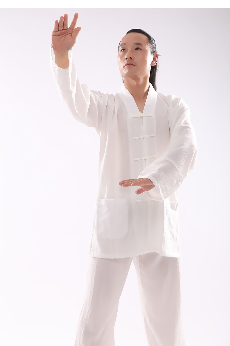 форма для Тай-Чи 三宝领武当道服蚕丝麻道士服装中国风男女士道袍道衣太极服春夏秋