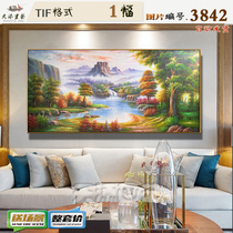 Oil painting Deep autumn woods landscape painting triptych material HD Tuku picture core picture horizontal version hand-painted landscape oil painting