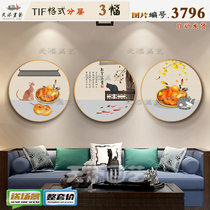 New Chinese style ancient style Zen Tomatoes Decorative drawing material HD Tuku picture core pictures Triptych Cartoon Cat Pictures