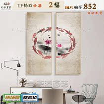 New Chinese ink and ink lotus flower Zen landscape decoration painting material living room hanging painting Xuanguan hanging painting material HD pictures