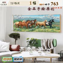 New Chinese modern grassland Jun Horse oil painting decoration painting HD Photo material Eight Juntu living room hanging drawing material
