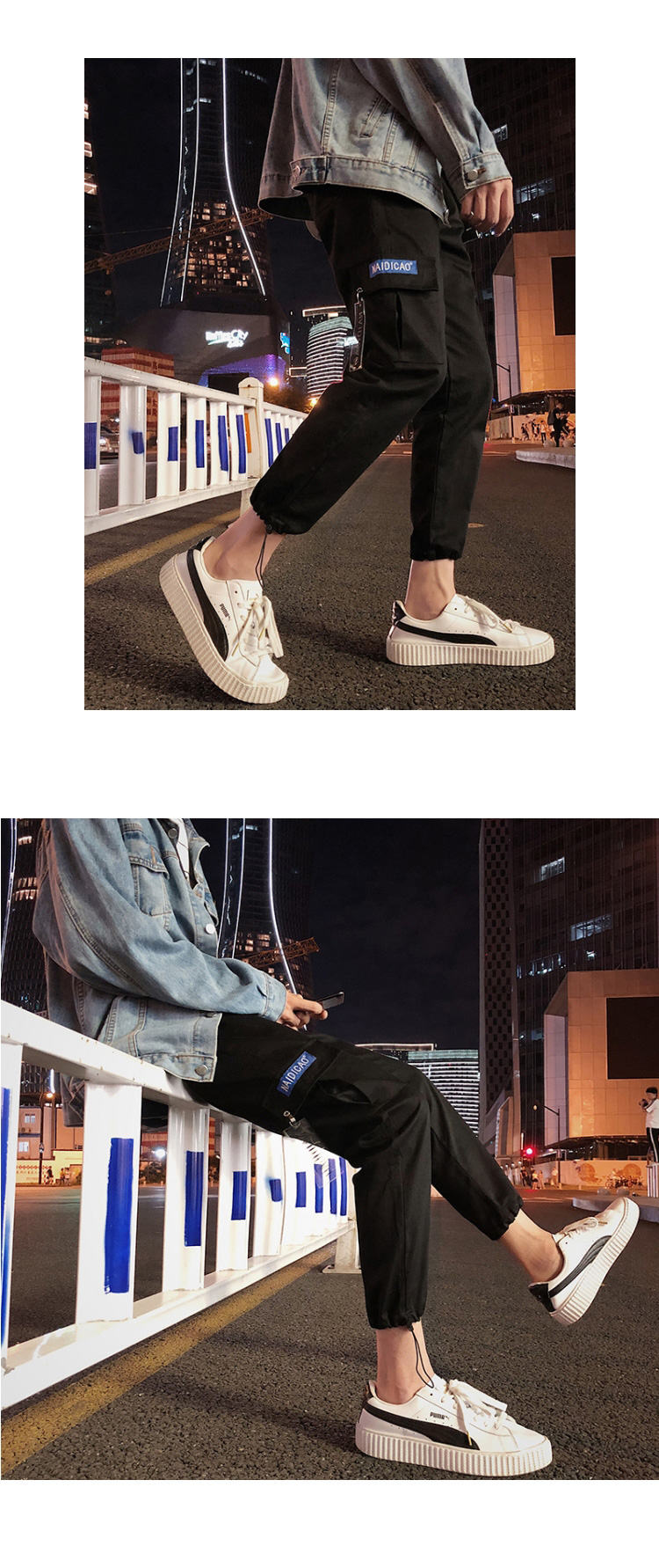 Tide thương hiệu bình thường quần yếm nam phiên bản Hàn Quốc của xu hướng quần ống rộng 9 chín quần quần ống rộng quần đùi nam