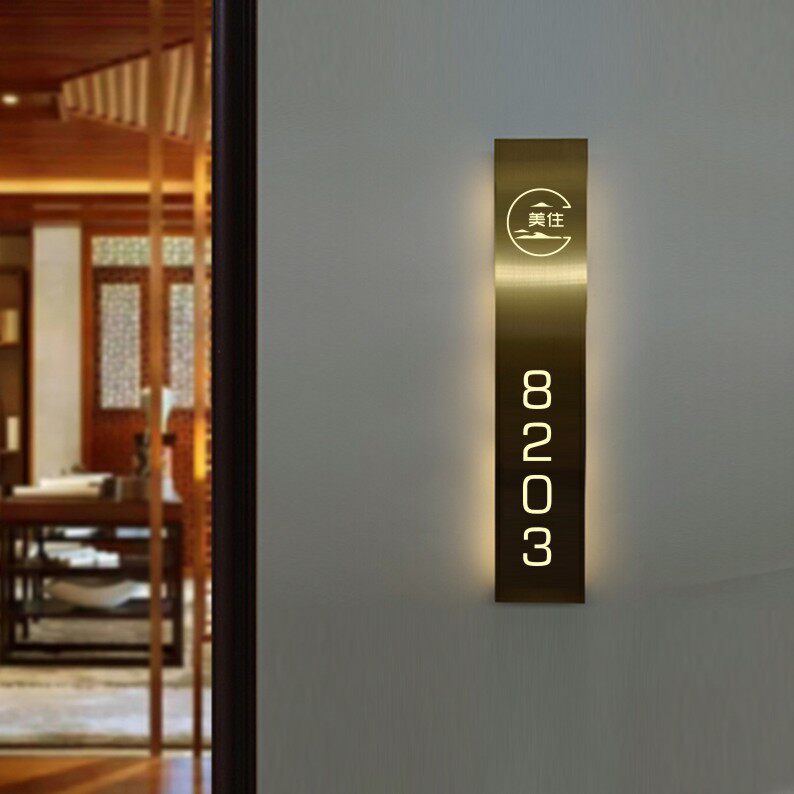 Stainless steel door plate custom stainless steel back light-emitting homestay hotel number box name logo minimalist Chinese