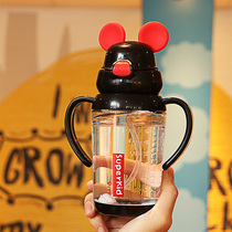 Childrens water cup Straw water cup Baby drinking cup with handle Anti-fall household drinking cup with scale Dual-use