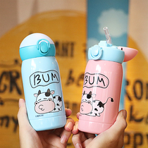 Baby thermos cup with straw Childrens water cup Kindergarten anti-fall portable childrens drinking cup cute kettle bottle