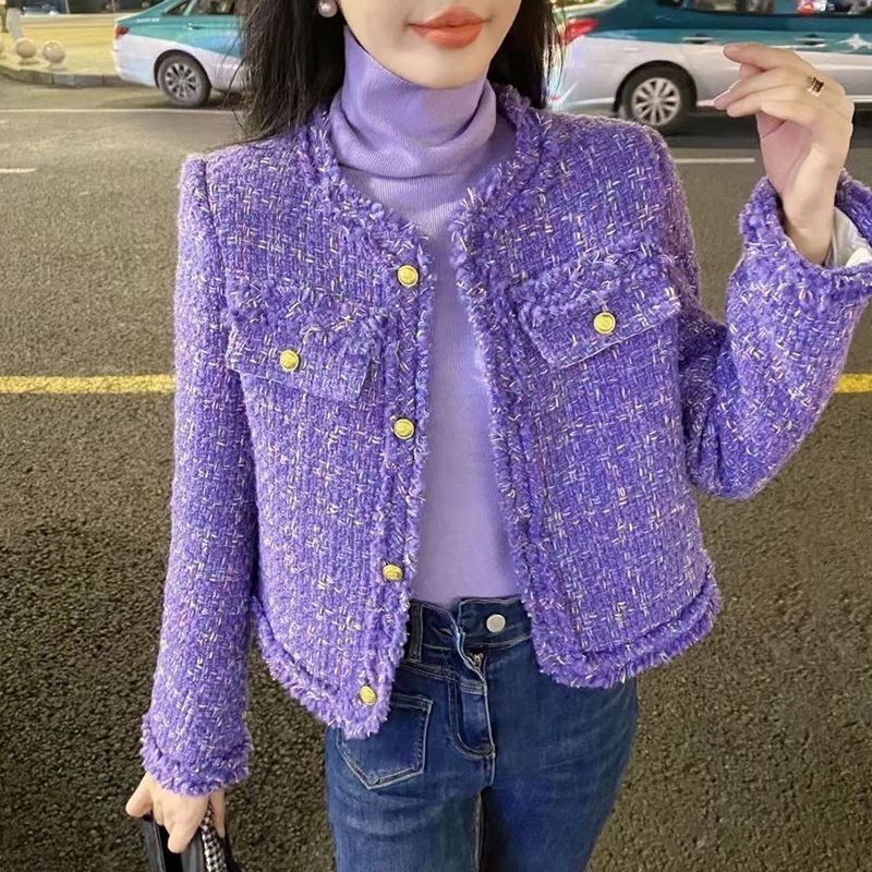 Chic Tweed Fashion Age-Reducing Woven Jacket for Women 2026 European Style Padded Thickened Stylish Plaid Top