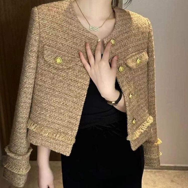 Tweed Jacket for Women in Spring, Autumn and Winter, with a High-End Feel, Tweed Casual Fashion, Elegant Cardigan, Short Top