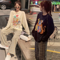 Pregnant women Spring suit fashion Korean version of loose sweater foreign style hot mom out sportswear large size two-piece set