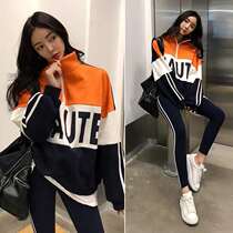 Pregnant womens autumn suit out fashion tide Hot Mom personality Net Red Spring and Autumn leisure sports two-piece set