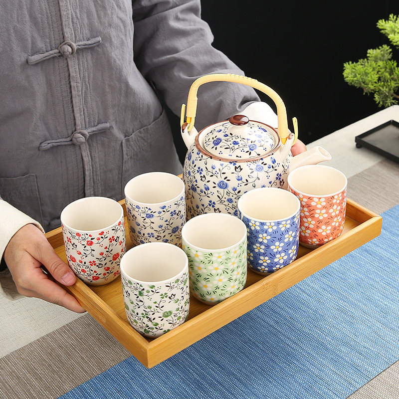 Chinese Style Retro Style with Pot Kung Fu Tea Furniture Set Group Home Office Ceramics Large Size Tea Maker 6 Color Cup Whole Set