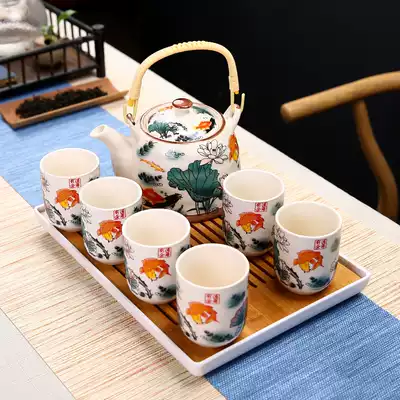 Chinese retro Teapot Kung Fu tea set set Household hotel gift Ceramic Teapot teacup set tray