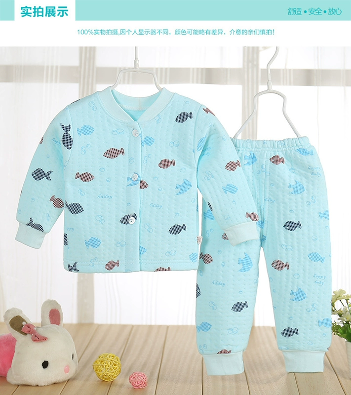Bộ đồ lót trẻ em bằng vải cotton cho bé trai và bé gái mùa thu Quần áo cotton đôi cotton mùa xuân và mùa thu cotton ba lớp quần áo trẻ em đẹp