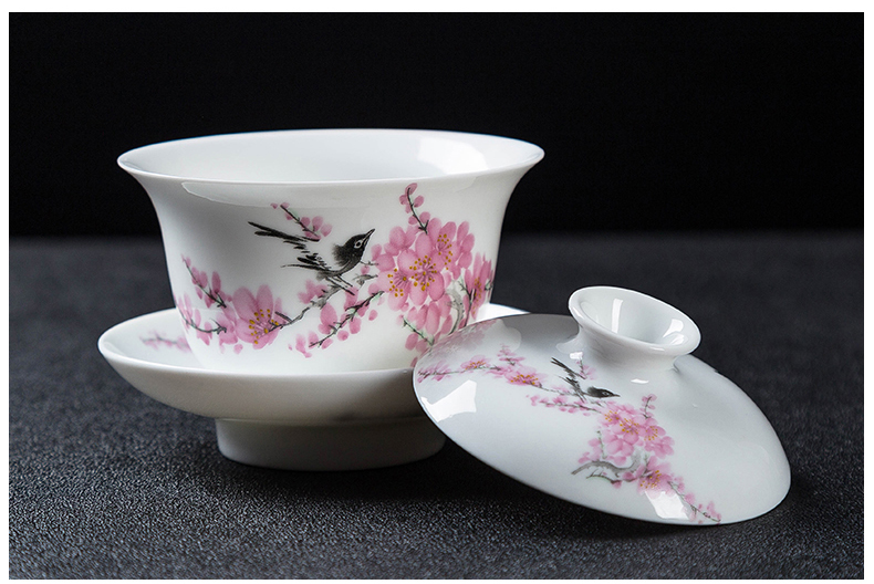 Jingdezhen ceramic tureen three finger bowl to bowl kung fu tea bowl large pastel color worship on glaze teacup