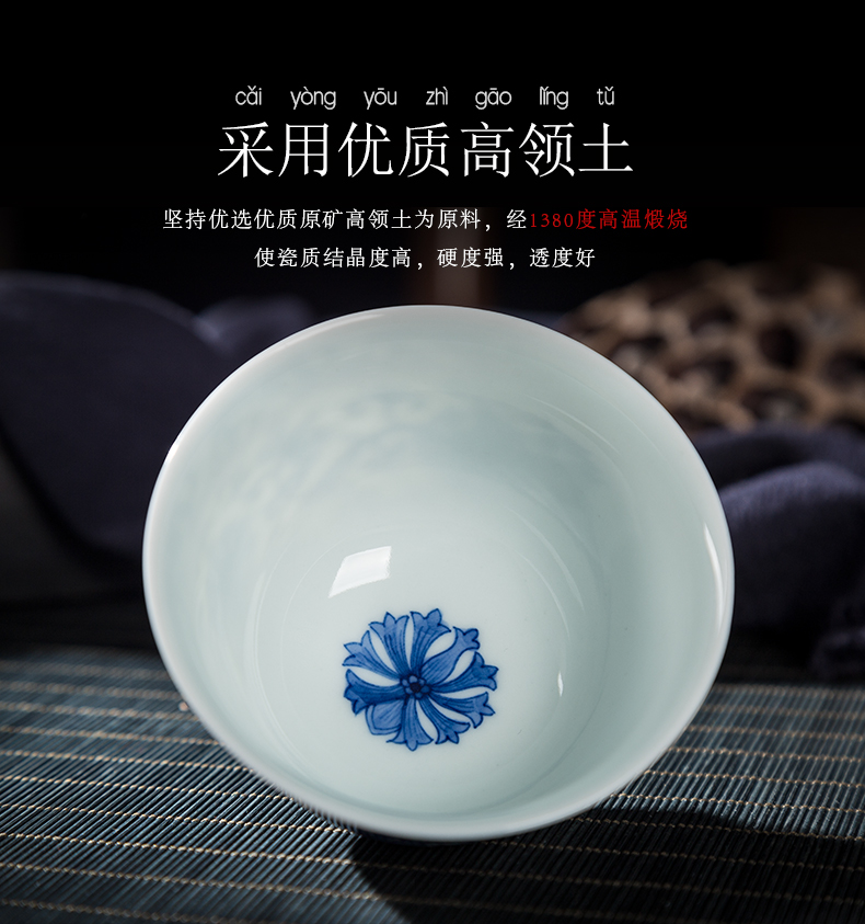 Hand - made master cup of jingdezhen ceramic blue tie up lotus flower sample tea cup all Hand bowl kung fu tea cups