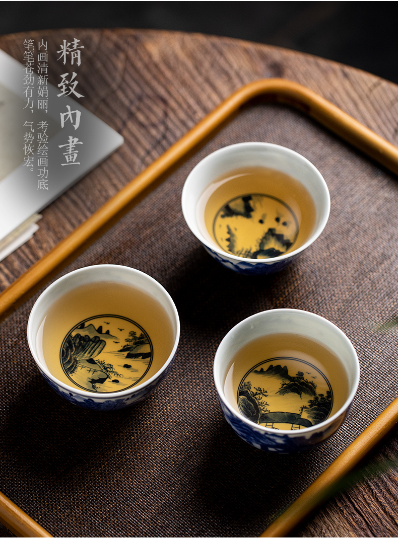 Kangxi landscape master cup of jingdezhen ceramic hand - made sample tea cup all hand kung fu tea set small bowl tea cups