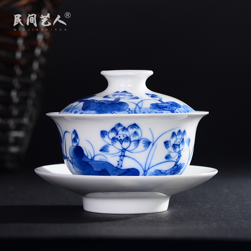 Jingdezhen ceramic kung fu to three tureen porcelain tea set tea cups finger bowl of tea to worship the teacup